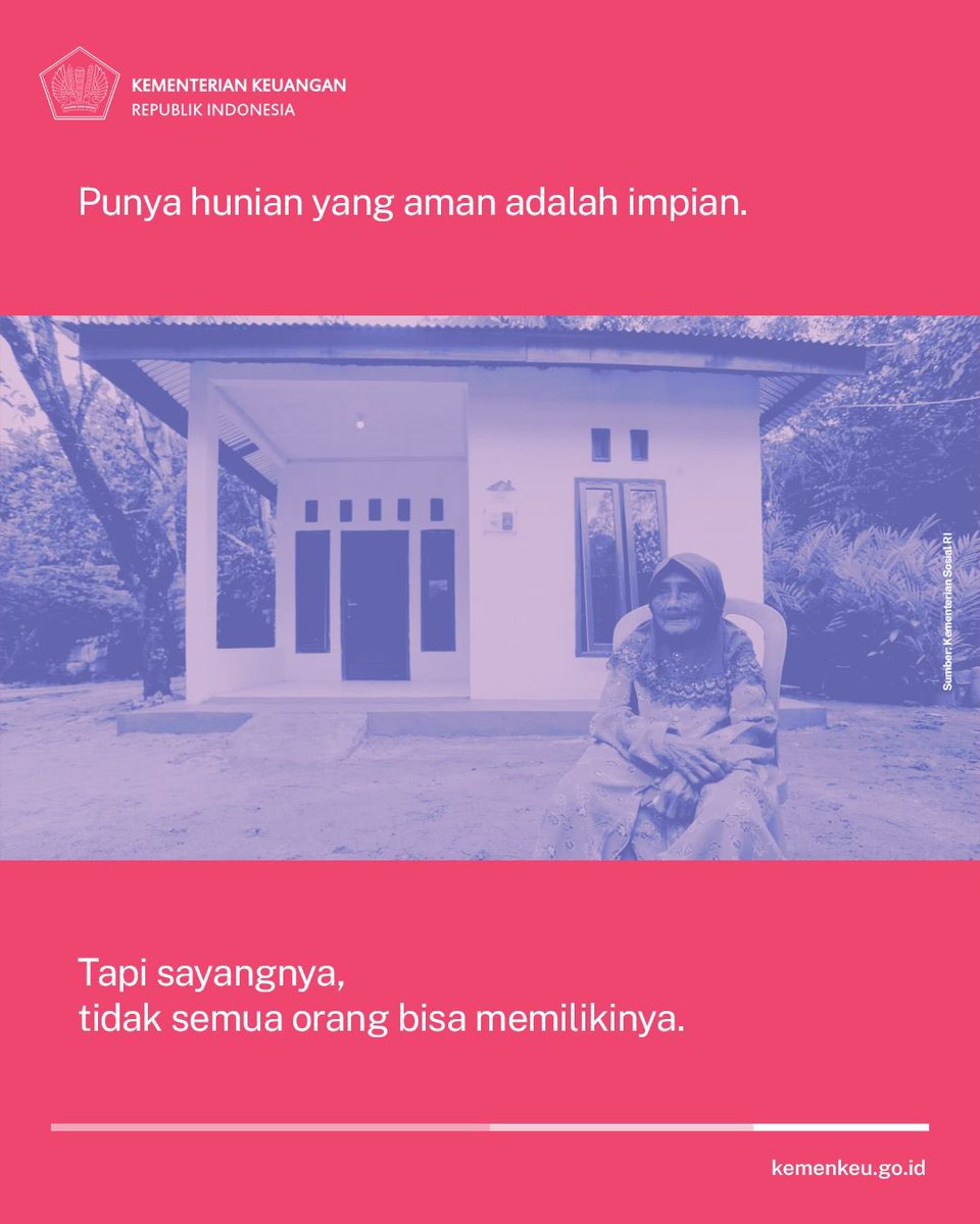 KemenkeuRI's tweet photo. Kita usahakan rumah itu. 🎶

#UangKita dukung tersedianya akses rumah yang layak huni bagi masyarakat prasejahtera.

#UangKitaBuatApa 🙌 https://t.co/NBoZCTvcLA