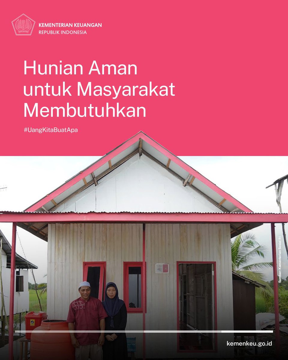 KemenkeuRI's tweet photo. Kita usahakan rumah itu. 🎶

#UangKita dukung tersedianya akses rumah yang layak huni bagi masyarakat prasejahtera.

#UangKitaBuatApa 🙌 https://t.co/NBoZCTvcLA