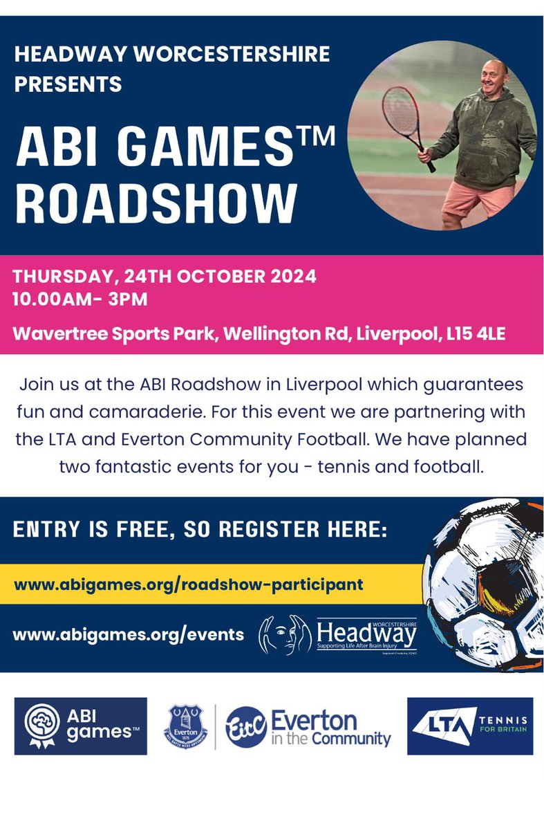 abigames.org/roadshow-parti…  Click link to enter ! Abi games  anyone with a brain injury there is tennis 🎾 adapted , walking football  . All #Headway  invited @headwaysefton @headwayblackpool @headwayleeds @headway_wirral #chester #runcorn #blackburn #preston #liverpool #manchester