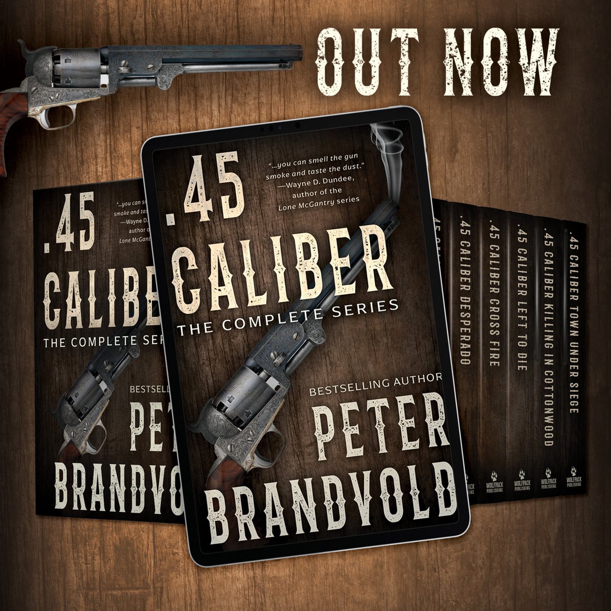 wolfpackpub's tweet photo. Vengeance is a path paved with bullets.
Cuno Massey seeks relentless revenge beyond the law in this gritty Western series. Fast action and blood-soaked justice await. Get Peter Brandvold's .45 Caliber series on Amazon now! #WesternSeries #GrittyAction #45Caliber https://t.co/rw2y9BfBWC