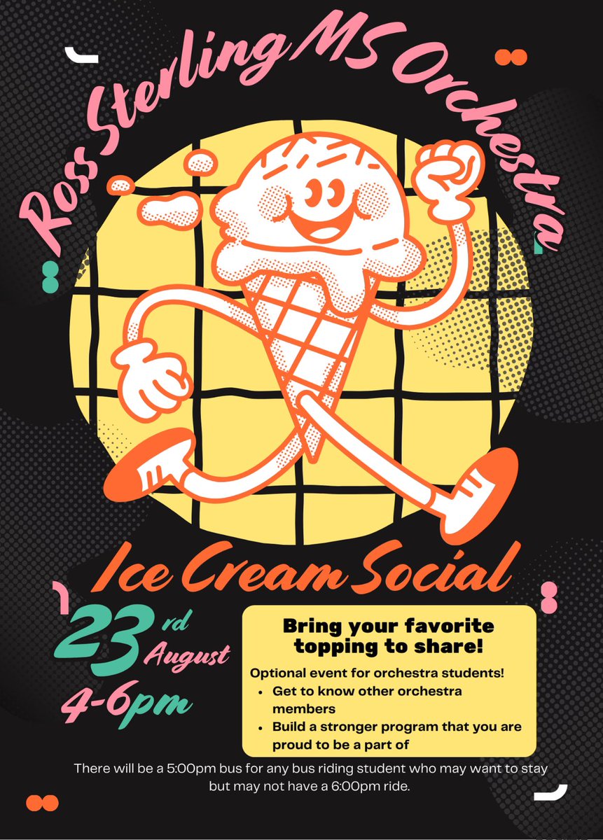 First Orchestra Social of the year THIS WEEK! Come out and get to know your other orchestra members Friday 8/23!.