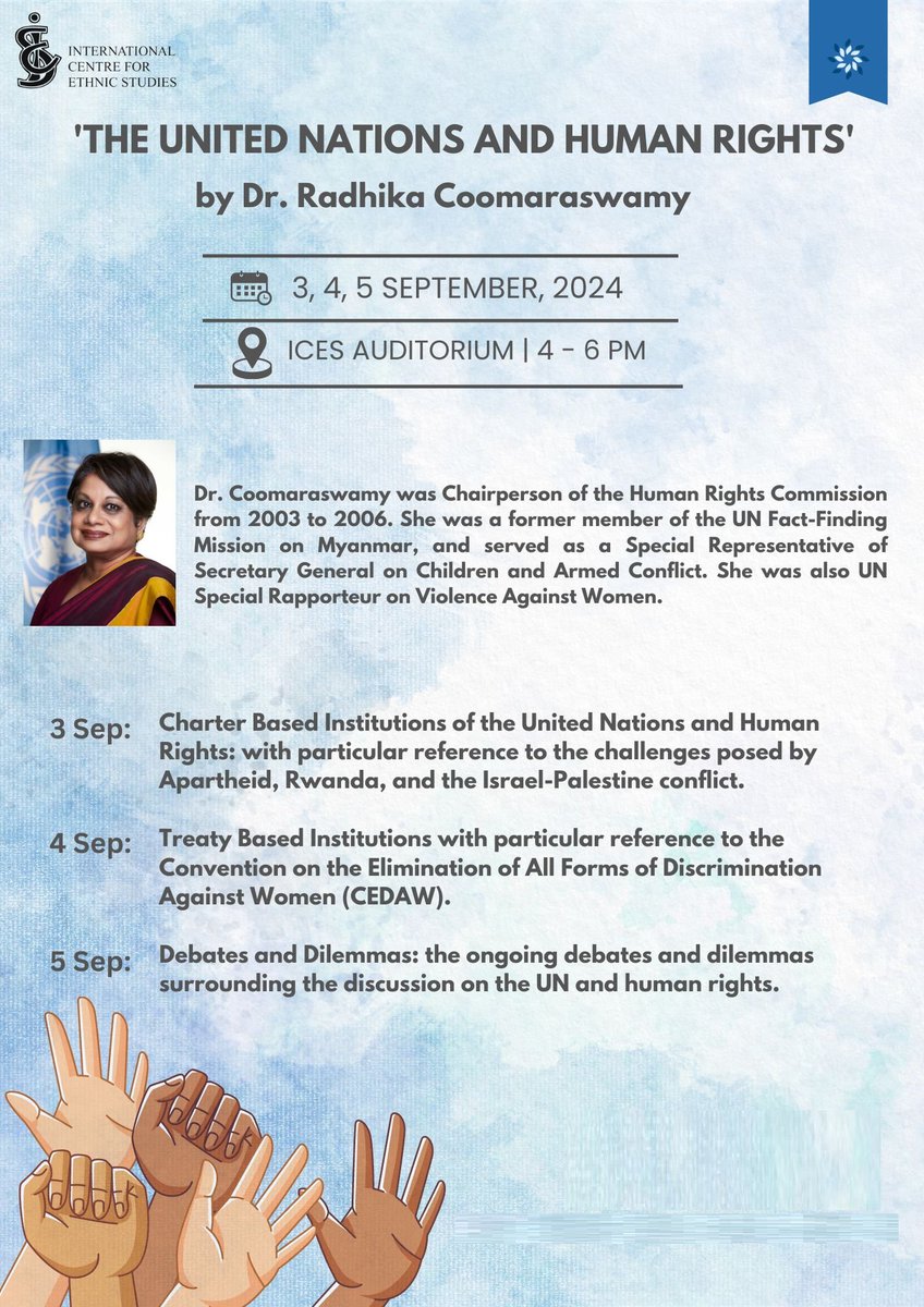 THE UNITED NATIONS AND HUMAN RIGHTS by Dr. Radhika Coomaraswamy

Registration link: forms.gle/uGLTixjtNuZD5P…