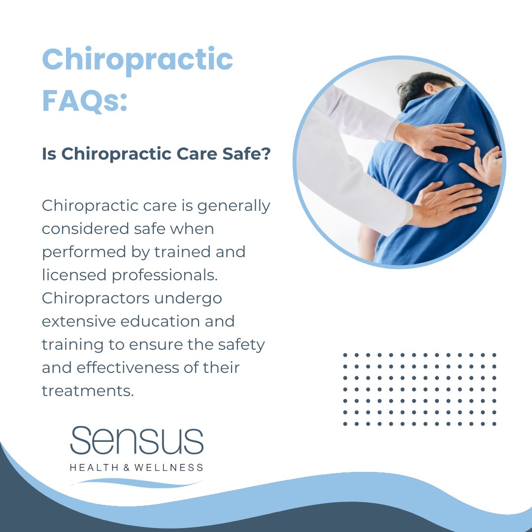 SensusHealthSW6's tweet image. Wondering if chiropractic care is safe? The answer is yes! 🛡️ When performed by trained and licensed professionals, chiropractic adjustments are generally safe and effective. Chiropractors undergo rigorous education and training to provide you with top-notch care.