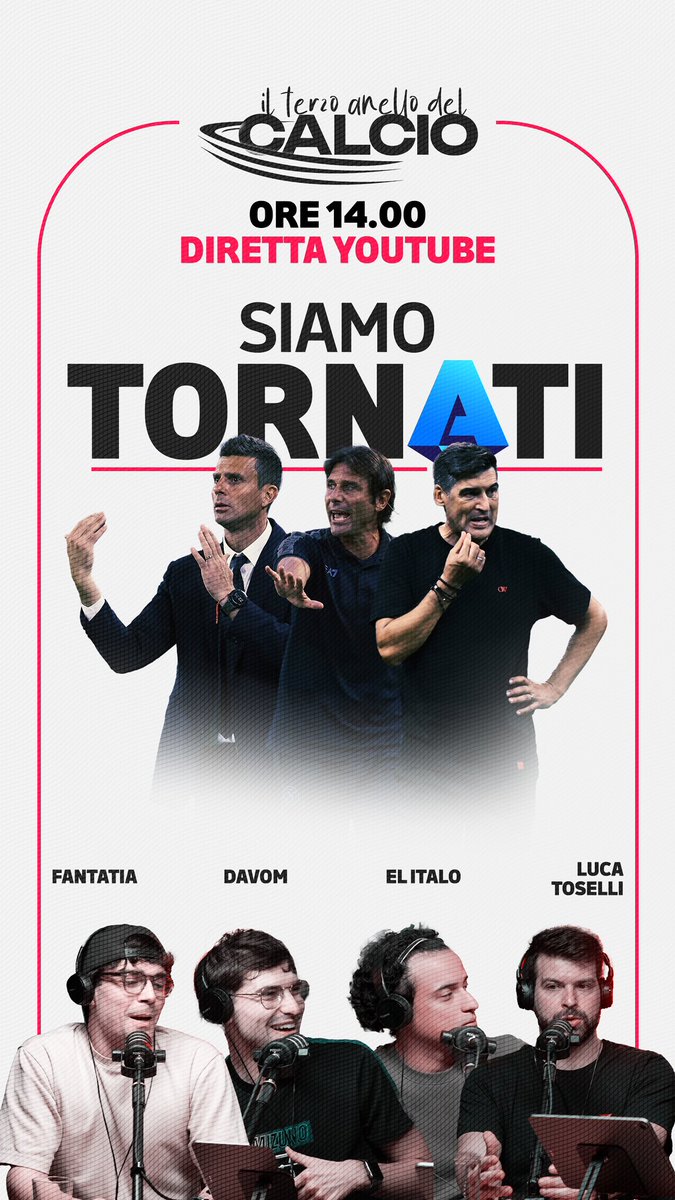 Seconda stagione de Il Terzo Anello del calcio ore 14.00 su #YouTube con <a href="/davom23/">Davom23</a> <a href="/toselluc/">Luca Toselli</a> <a href="/FantaTiaCipCip/">FantaTia</a> <a href="/33Elitalo/">elitalo33</a> 

👇🏻👇🏻
youtube.com/@tutti-in-the-…

#SerieA #Calcio #Football