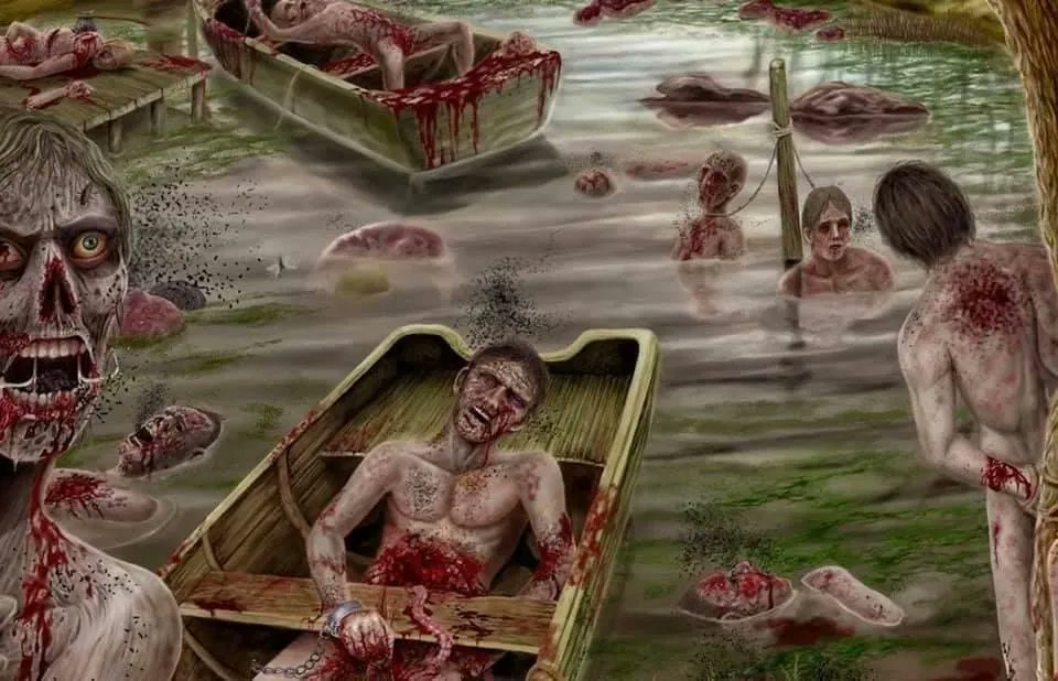 creepydotorg's tweet photo. 15. Scaphism was a brutal execution method where the victim was trapped between two boats, coated with honey, and force-fed. Left in the sun or a stagnant pool, they were slowly eaten alive by insects and rodents, leading to a prolonged and agonizing death. https://t.co/fRDVwOJbFX