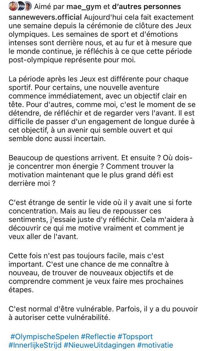 ActusGym's tweet photo. Sanne Wevers évoque ce que représente l’après JO pour les sportifs https://t.co/w01WHVTQMx