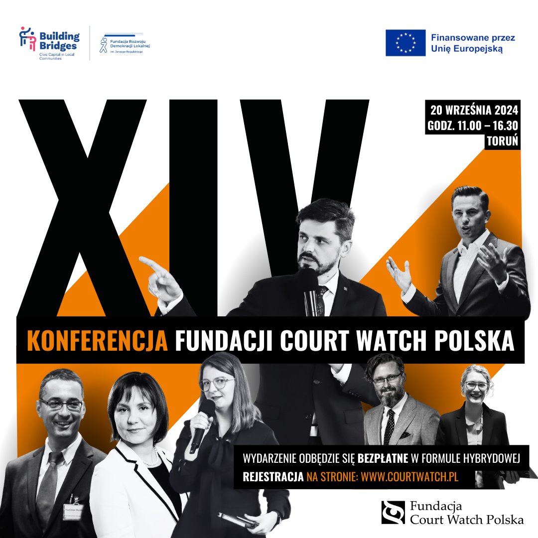 InstytutSprawO's tweet photo. Obywatele w sądach.  
XIV Konferencja Fundacji @courtwatchpl. 

Udział wezmą przedstawiciele wymiaru sprawiedliwości, eksperci, sympatycy prawa i aktywności obywatelskiej.

#TygodnikSprawObywatelskich jest patronem medialnym wydarzenia. 

Szczegóły: 
https://t.co/YPqbTzyBex https://t.co/buGbQM0C1S