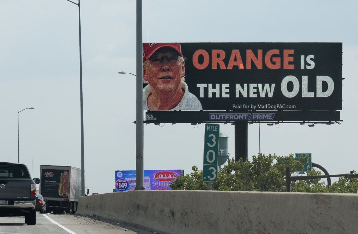 TrueFactsStated's tweet photo. We have 18 “Orange is the New Old” billboards up in Pennsylvania, North Carolina and Florida. Chip in we’ll do more. https://t.co/tLqBQPT6ep https://t.co/QZufmOMkyP