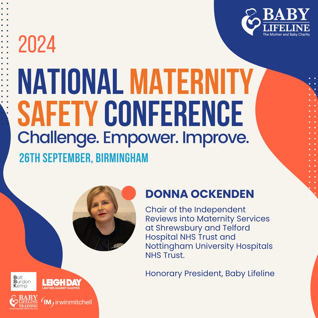 We’re thrilled to share that Donna Ockenden will be speaking at our National Maternity Safety Conference.

<a href="/DOckendenLtd/">Donna Ockenden FRSA, Hon DLitt Hon DSci</a> will Chair the ‘Progress in Partnership’ panel session.

Book to join us on Thursday 26th September👉 babylifeline.org.uk/conference-2024

#MatSafety2024