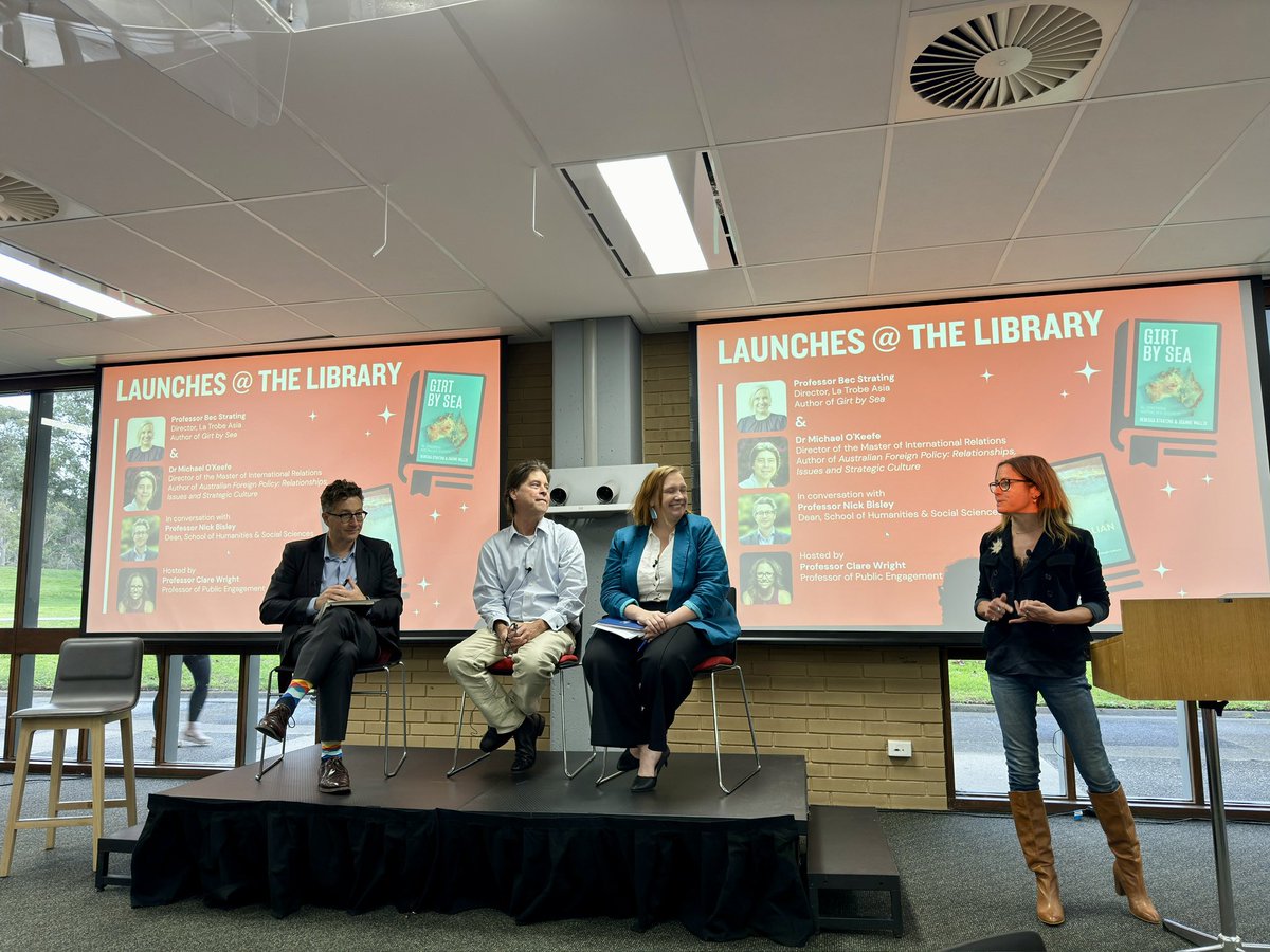 Launch of 2 books <a href="/latrobe/">La Trobe University</a> today

Girt by Sea: Re-Imagining Australia's Security by <a href="/becstrating/">Bec Strating</a> &amp; <a href="/JoanneEWallis/">Joanne Wallis</a> 

Australian Foreign Policy: Relationships, Issues, and Strategic Culture by Michael O’Keefe

Discussions with <a href="/NickBisley/">Nick Bisley</a> &amp; hosted by @clareawright