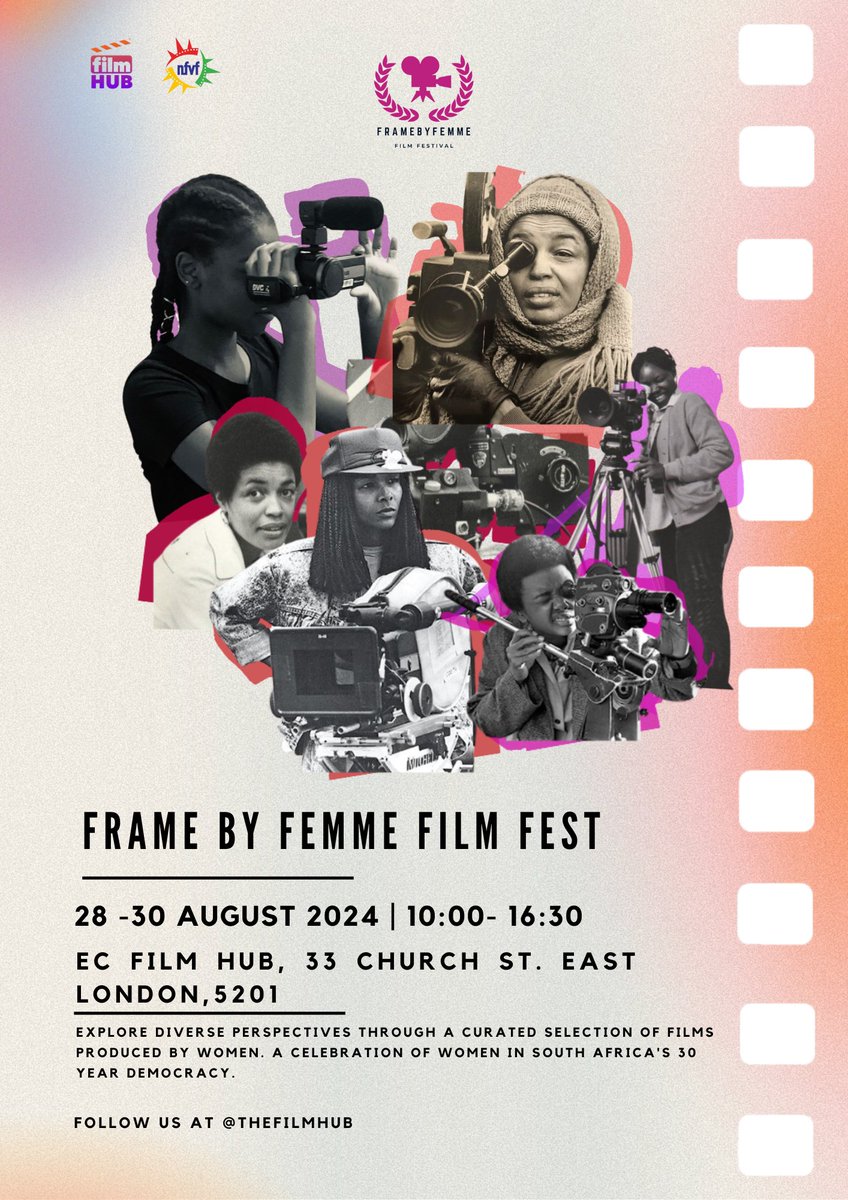 SAFilmHub's tweet photo. Celebrate women in film! 🎬📽

 Join us for the #FramebyFemme Short Film Festival in partnership with @nfvfsa. This Aug we explore "Diverse Perspectives: A Celebration of Women in SA's 30 Year Democracy".

 RSVP: https://t.co/HuNy0Hqk5a https://t.co/yWPBXjUd63