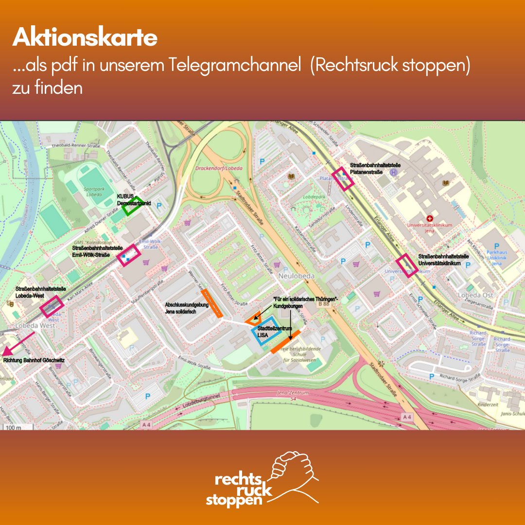 rechtsruckstopp's tweet photo. Heute ist es soweit: Wir widersetzen uns gemeinsam dem Auftritt von Höcke in Jena. Dafür gibt es noch wichtige Infos.  

Wir sind viele, wir sind bunt und solidarisch. Lasst uns zeigen: In Jena ist kein Platz für Faschismus.  

Wir sehen uns 16:00 am Parkplatz beim KUBUS ✊🌈 https://t.co/IOArJquvpe