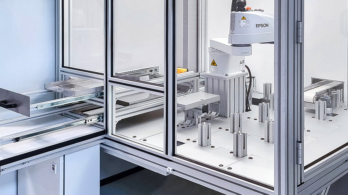 Roboterzelle aus Alu-Systemprofilen zur Prüfung hochpräziser Kleinteile, mit Ein- und Ausschleusung ➔ ➔ ➔ tinyurl.com/2apfe6p5

#robotics #conveyor #automation #industrialautomation #mkgroup