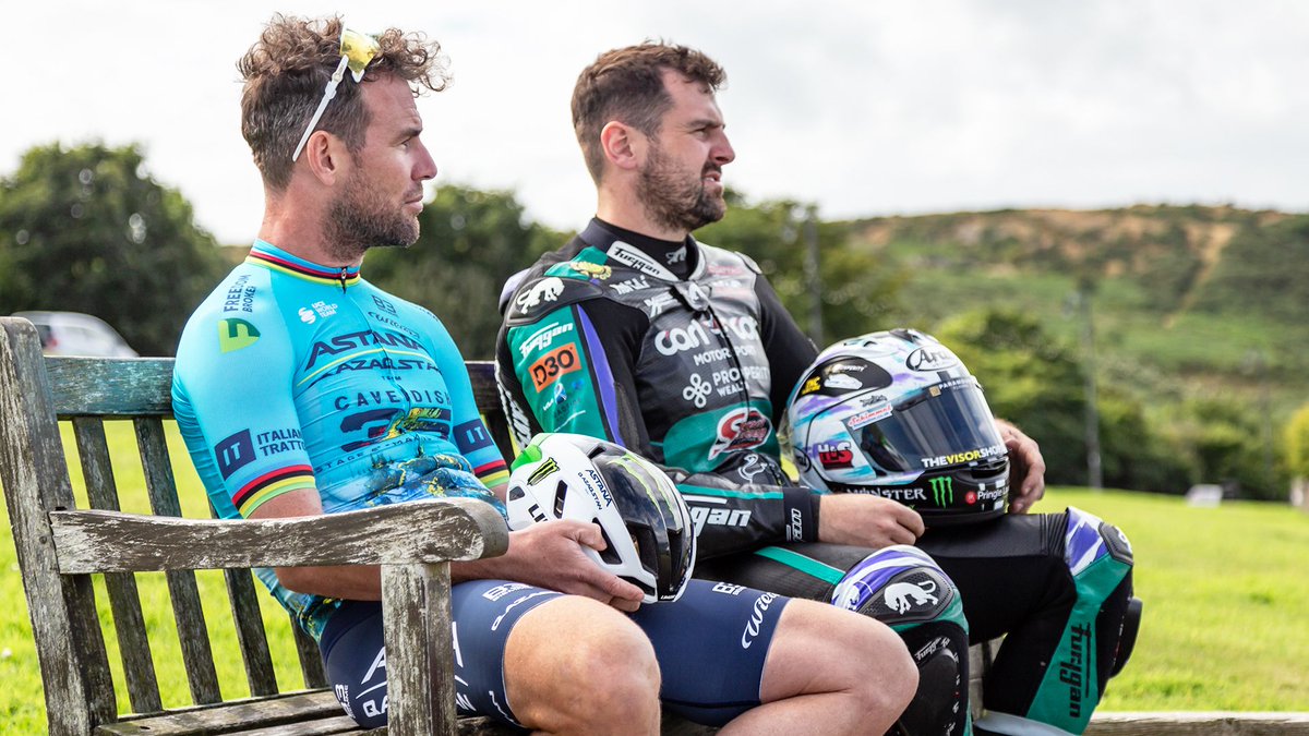 ttracesofficial's tweet photo. WHEN THE GOAT MET THE GOAT! 

Michael Dunlop, the most successful rider in the history of the TT, was back on the Island this week and met up with Island native and Tour de France legend Sir Mark Cavendish MBE.

Read more about their meeting: https://t.co/RKX10g6T4I https://t.co/VujodqQlKb