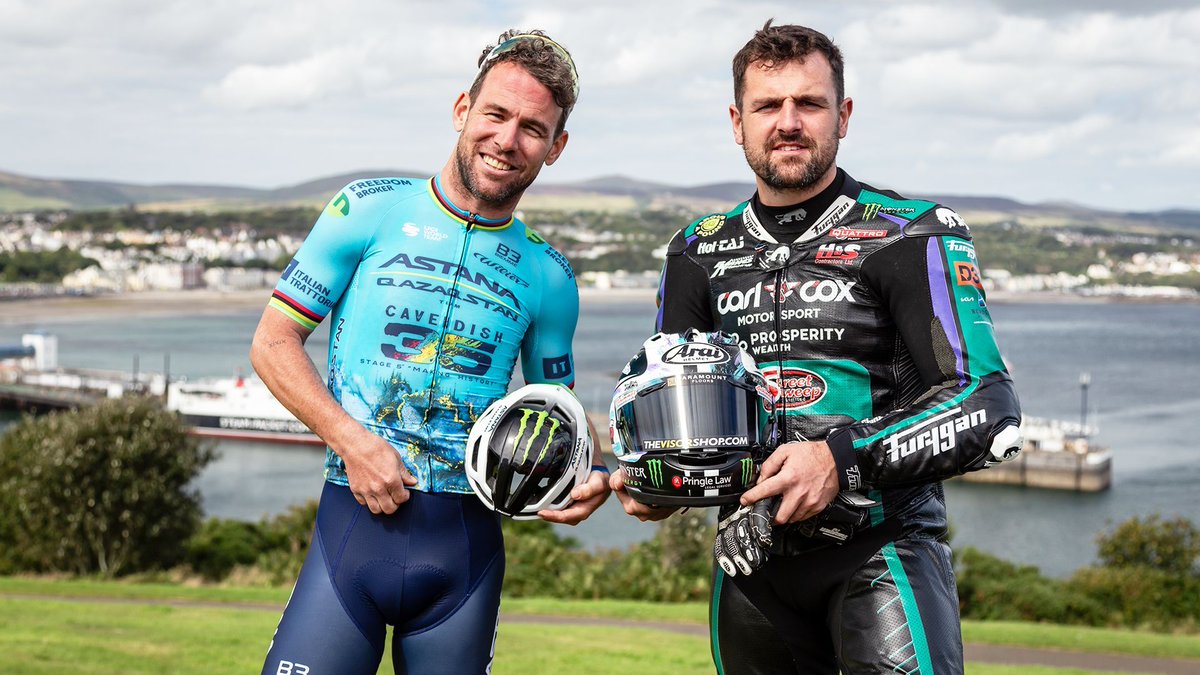 ttracesofficial's tweet photo. WHEN THE GOAT MET THE GOAT! 

Michael Dunlop, the most successful rider in the history of the TT, was back on the Island this week and met up with Island native and Tour de France legend Sir Mark Cavendish MBE.

Read more about their meeting: https://t.co/RKX10g6T4I https://t.co/VujodqQlKb