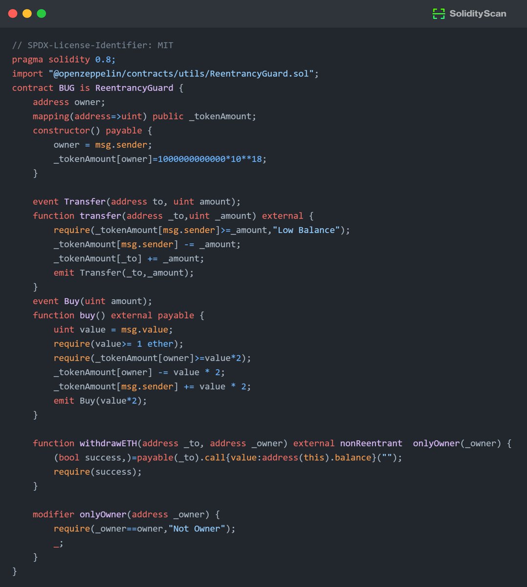 Spot the bug and hack the contract!

Dive into our #FindTheBug challenge and put your skills to the test.

#BugHunt #SmartContracts #Web3