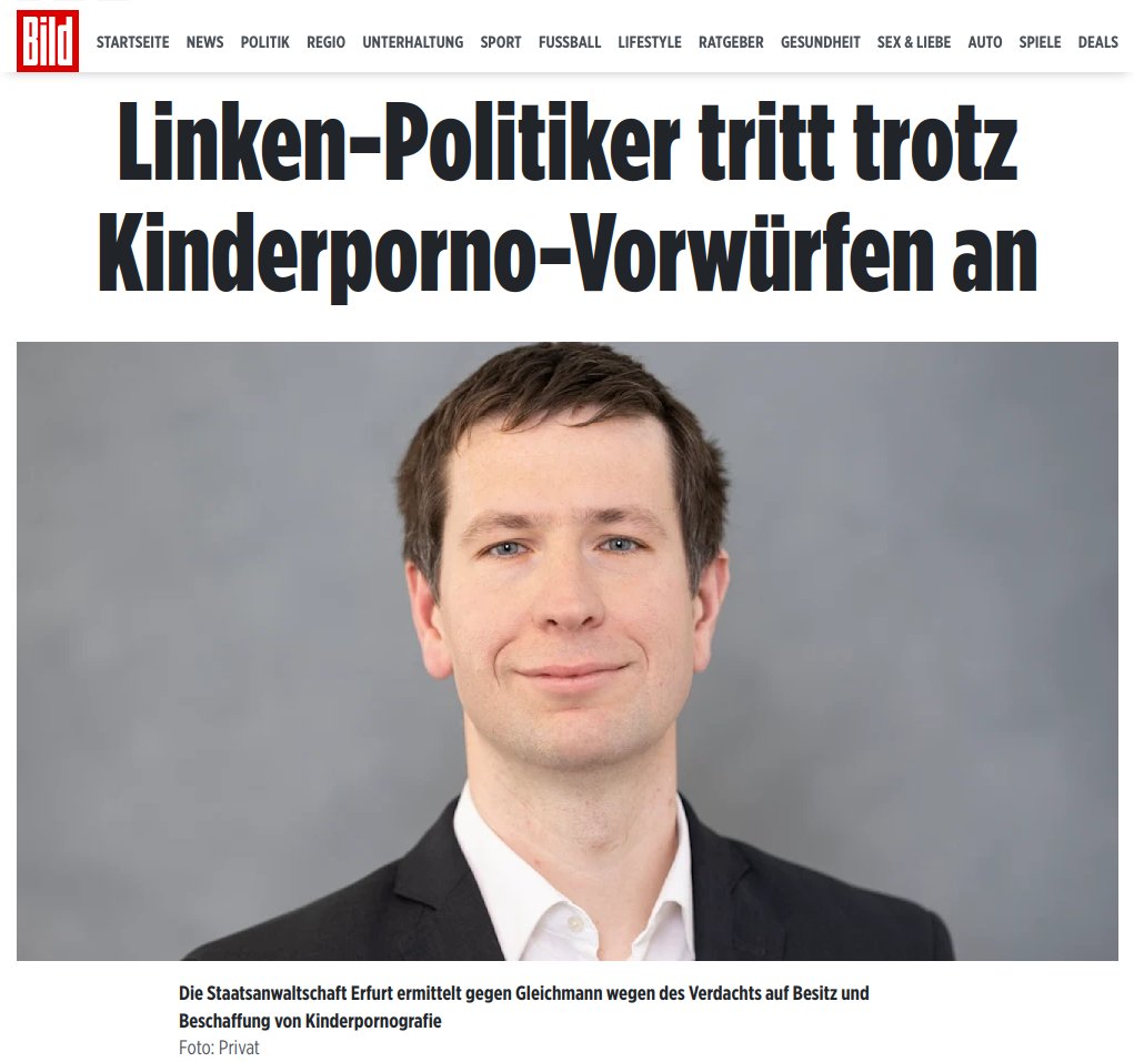 johannmartelmdb's tweet photo. Es wurde Zeit: Als erstes Massenmedium berichtet die #BILD die seit Wochen (!) leicht recherchierbaren offensichtlichen Tatsachen und nennt endlich den Namen des mutmaßlich pädophilen Politikers der #Linke #Thüringen.
#Gleichmann #MarkusGleichmann https://t.co/D0bp8QYels
