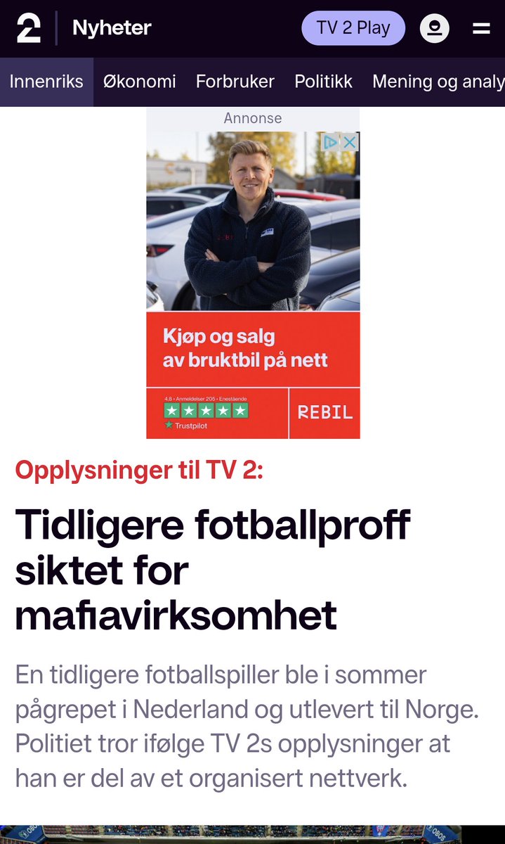 En noe uheldig plassering av annonse for Jonathan Parr sin del.