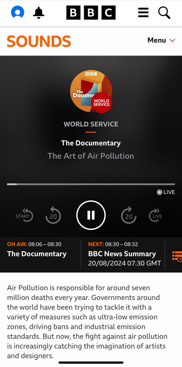 Join me now on <a href="/bbcworldservice/">BBC World Service</a> as we explore The Art of Air Pollution 💍 🖊️ 
<a href="/2degreesw/">2ºWest</a> <a href="/SRoosegaarde/">Studio Roosegaarde</a> <a href="/gravikylabs/">Graviky Labs</a> 
bbc.co.uk/sounds/play/li…