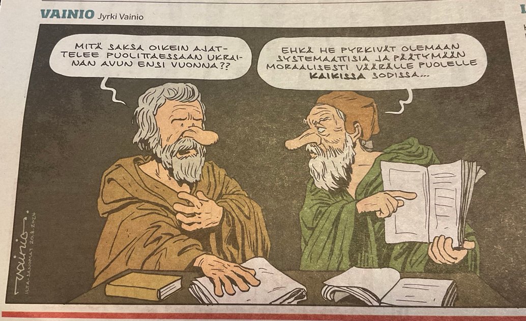 PaMaask's tweet photo. @andersostlund Todays paper in Finland. This might actually be a fact: 

- What is Germany really thinking when it halves aid to Ukraine next year"

-"Maybe they are systematic and try to end up on the morally wrong side of ALL wars https://t.co/Qz3OazsMCq