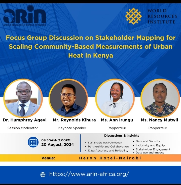 arin_africa's tweet photo. Ongoing at Heron Hotel: FGD on Stakeholder Mapping for Scaling Community-Based Data Collection on Intra-Urban Heat Hazards in Developing Countries. @WorldResources #UrbanHeat #CommunityData #ClimateResilience https://t.co/LZHadpJJet