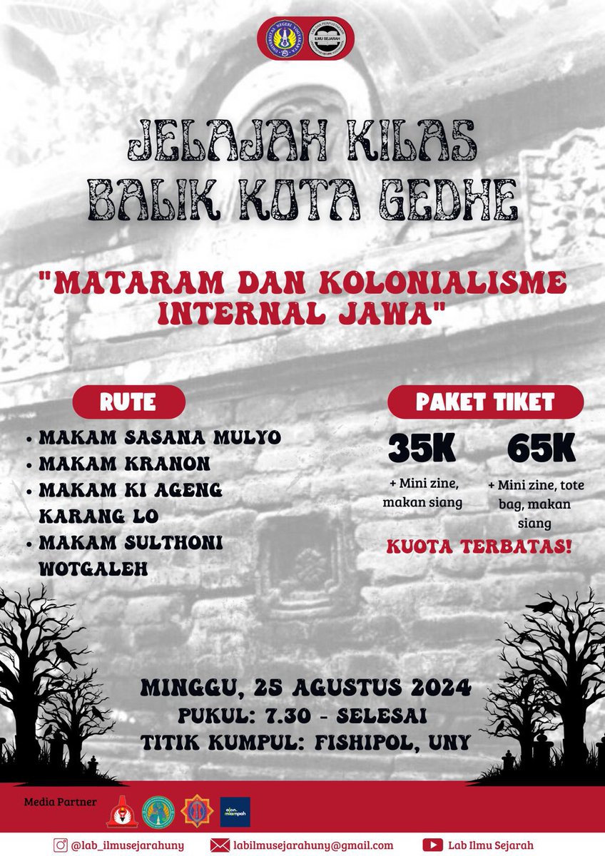 hmis_uny's tweet photo. ✨ Jelajah Kilas Balik Kotagede, Yogyakarta ✨

Hai teman-teman! 🙌

Ada rencana seru nih buat akhir pekan ini! Yuk, ikut Jelajah Kilas Balik Kotagede dan kita eksplorasi sejarah serta budaya Kotagede yang penuh dengan cerita menarik! https://t.co/zXY4qnee4L