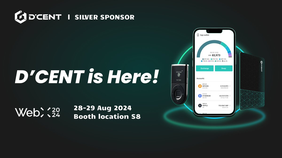 D'CENT Wallet (@dcentwallets) on Twitter photo Great news, everyone! D’CENT is participating in <a href="/WebX_Asia/">WebX 2025 (Aug 25-26)</a>.
Come meet us at WebX, happening on August 28-29 in Tokyo.🗼
Visit our booth to meet the D'CENT team and dive deep into #blockchain discussions.
We'll be waiting for you at the our booth!
Meet us in #WebX2024 Great news, everyone! D’CENT is participating in <a href="/WebX_Asia/">WebX 2025 (Aug 25-26)</a>.
Come meet us at WebX, happening on August 28-29 in Tokyo.🗼
Visit our booth to meet the D'CENT team and dive deep into #blockchain discussions.
We'll be waiting for you at the our booth!
Meet us in #WebX2024