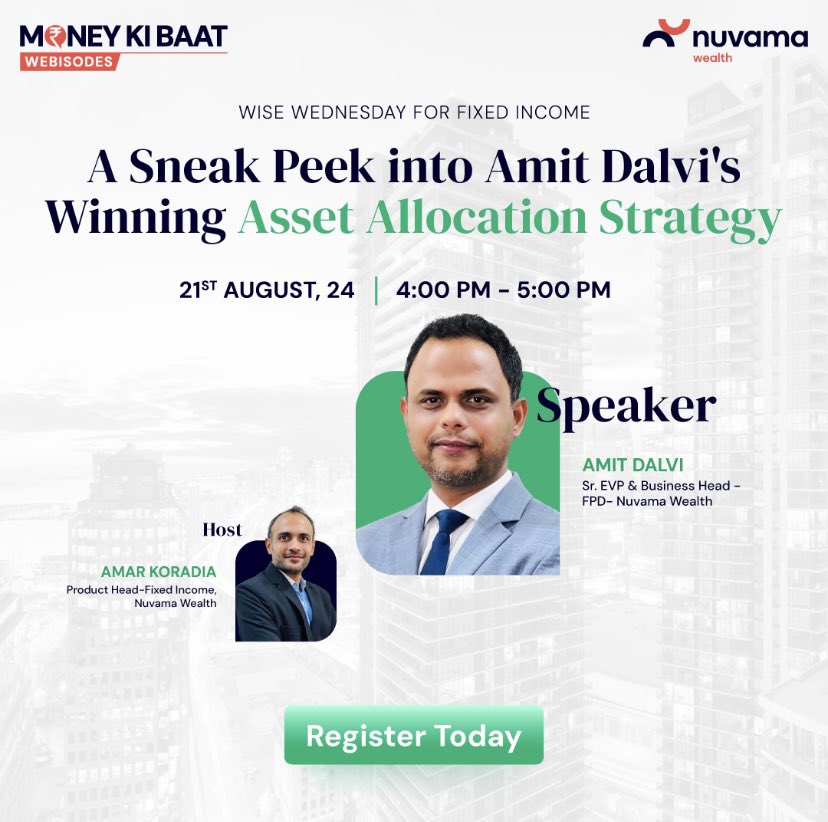Nuvama_Wealth's tweet image. This week's Webisodes dive into Asset Allocation works, deep dive about the latest Updates on the Edelweiss Discovery Fund, and get an in-depth Global &amp;amp; Indian Economy Outlook with our experts.

Register now by clicking the link below:
tinyurl.com/anbr4y79
.
.
#Webisodes