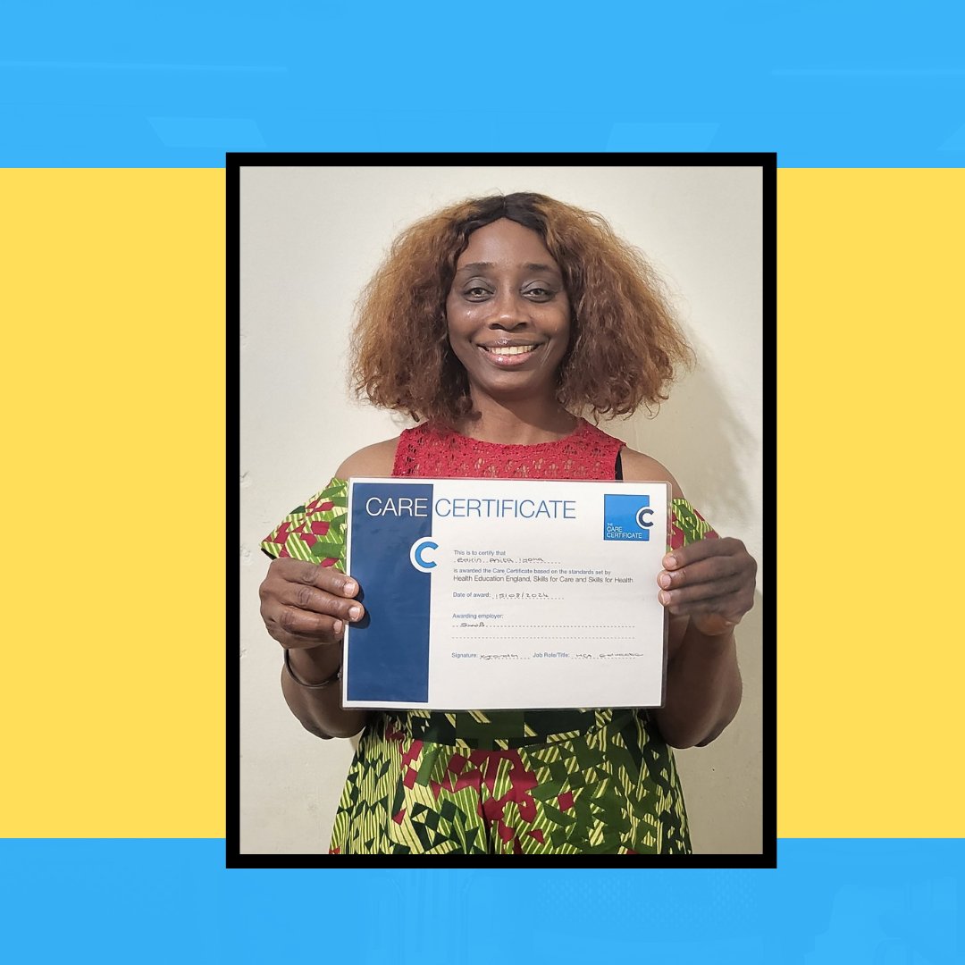The amazing Edirin one of our lovely volunteers has just completed her care certificate training with SWB - We are beyond proud of Edirin 🙏🌟💙💛 #volunteer #carecertificate