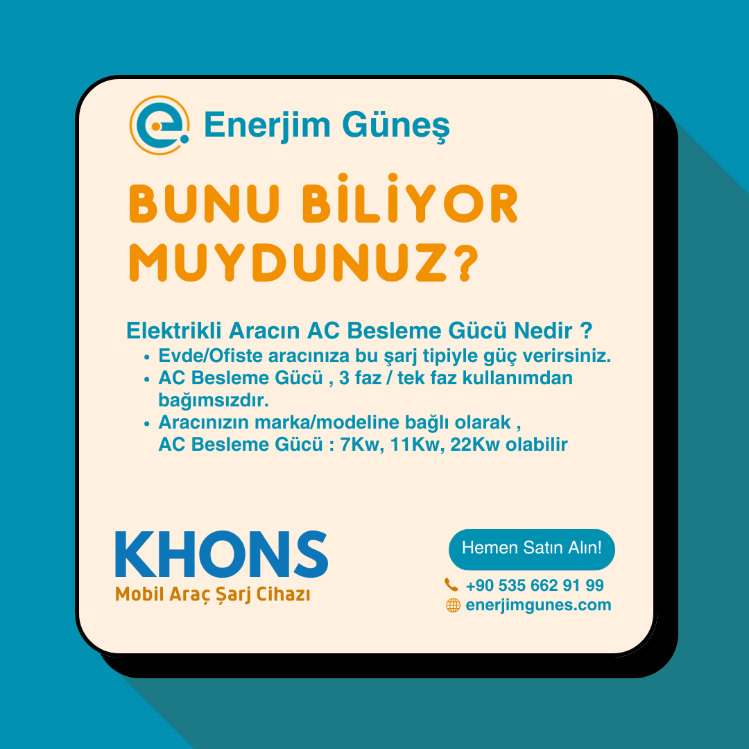 Khons Mobil Araç Şarj Cihazı

Hemen Satın Alın
+90 535 662 91 99 | enerjimgunes.com

#KhonsMobilŞarj #EVŞarjCihazı #ElektrikliAraç #UcuzŞarj #KHONS #MobilŞarjCihazı #ŞarjCihazı #HızlıŞarj #ŞarjEdin #YenilenebilirEnerji #Şarjİstasyonu  #KhonsEV #KhonsTürkiye #enerjimgüneş
