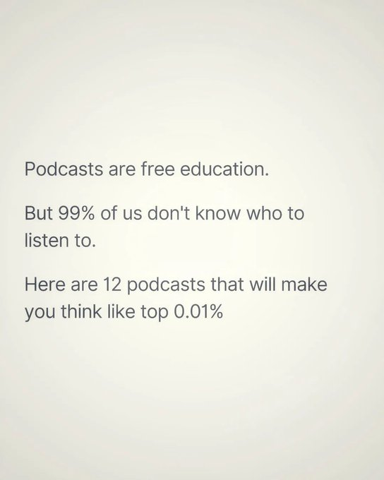 Psychology_Call's tweet photo. Podcasts are free education.

But 99% of us don't know who to listen to.

Here are 12 podcasts that will make you think like top 0.01%... https://t.co/NDAFY325eO