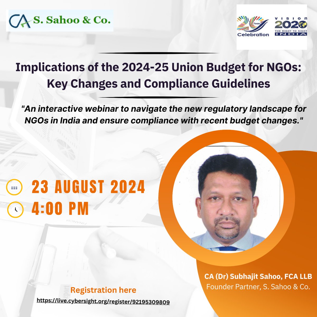 🚨 Join us for a crucial webinar! 🚨

🗓️ Date: August 23, 2024
🕓 Time: 4 PM IST

Topic: Implications of the 2024-25 Union Budget for NGOs

Get insights on key changes &amp; compliance guidelines to navigate the new regulatory landscape.

Don't miss out—register now!