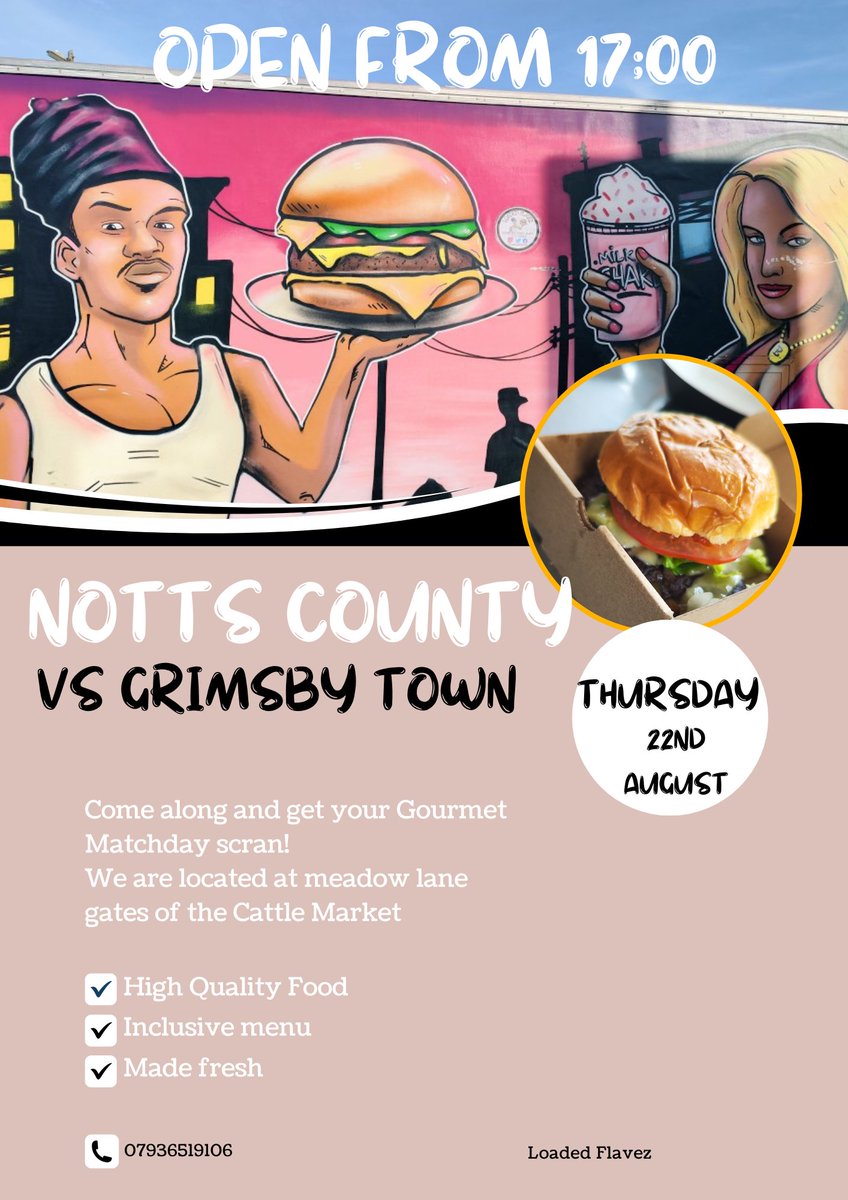 LoadedFlavez's tweet photo. Next up! Open from 5pm
#grimsby #grimsbytown #nottscounty #nottinghamfootball #efl #leaguetwo #gourmetscran #cattlemarket https://t.co/KYCcLlFyu8