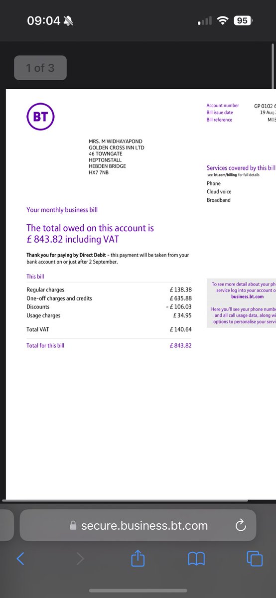 After no broadband and landline for 5 weeks for the busy business , now it’s working  with the charge of £800 bill <a href="/btbusinesscare/">BT Business Care</a>  <a href="/bt_uk/">BT</a>  should be very fucking Rich and we not allow to end the contract