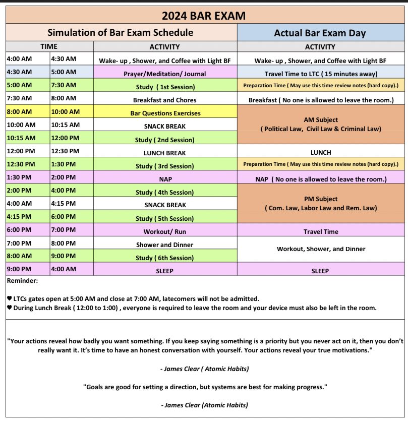 attyjanwari's tweet photo. On top of studying, we should not forget that we have to be physically fit and mentally strong  on exam days. 

Since I believe in the science of simulation, here is my routine so I could easily adjust: 

Let us help each other get through this. Fighting!💪🏻 https://t.co/NqoJmPttAt