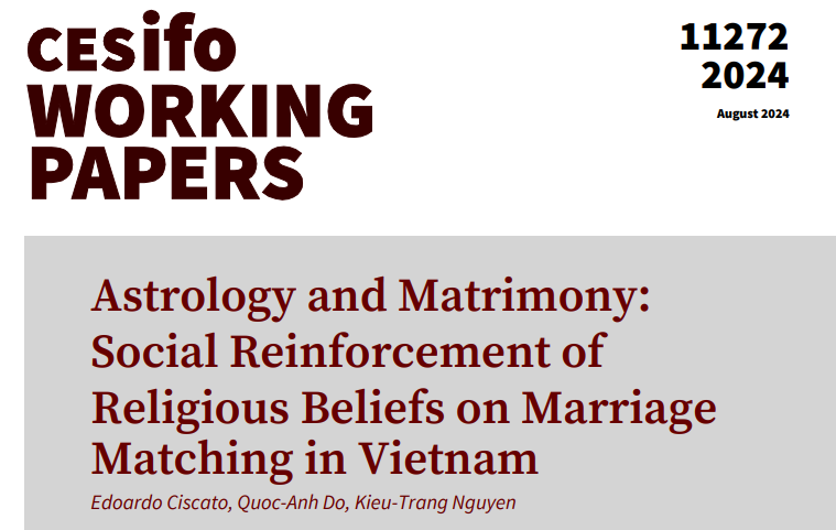 CESifo (@cesifonetwork) on Twitter photo Astrology and Matrimony: Social Reinforcement of Religious Beliefs on Marriage Matching in Vietnam | Edoardo Ciscato <a href="/doquocanh/">Quoc-Anh (Q.A.) Do</a> Kieu-Trang Nguyen
#econtwitter
cesifo.org/en/publication⦠Astrology and Matrimony: Social Reinforcement of Religious Beliefs on Marriage Matching in Vietnam | Edoardo Ciscato <a href="/doquocanh/">Quoc-Anh (Q.A.) Do</a> Kieu-Trang Nguyen
#econtwitter
cesifo.org/en/publicationā¦
