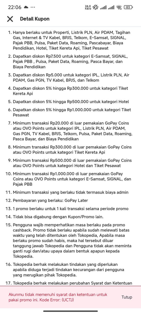 mchandrab's tweet photo. @TokopediaCare sore min. Ini saya sudah nanya ke CS tokopedia lewat aplikasi tapi responnya lama sekali. Dengan keterangan dari si-SC gak bisa karena akun saya melanggar peraturan. Masalahnya peraturan yang mana yang saya langgar https://t.co/7YQ9g0BLrW