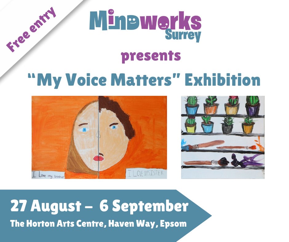 MindworksSurrey's tweet photo. Join us at the STARS and New Leaf services “My Voice Matters” free Art Exhibition. The exhibition will feature a range of impressive artwork created by children and young people who use the services. Visit https://t.co/MicjivkHl4 for more info. #MentalHealth https://t.co/Uz6DEdri1f