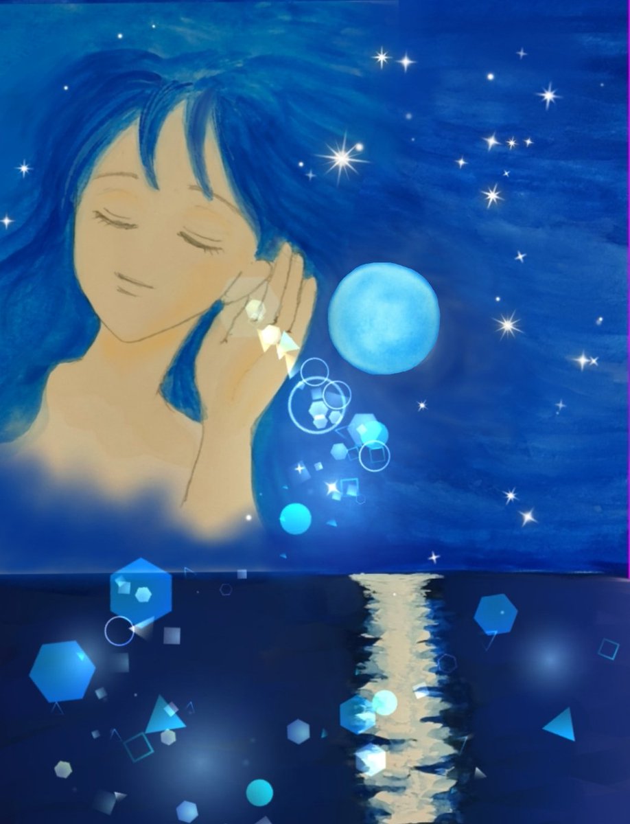 mocaketu's tweet photo. 今宵は満月🐰🌕
#今井美樹 さんの #Blue_moon_blue 描きました
🎶
Blue moon blue
波の果て 月の光
きらめく海
愛をささやくため
夜は美しくはじまる
🎶
耳を澄ませて月を待ちます❤
🤣👂🤚 サッ、ササヤイテオクレ~
#スタージョンムーン
#ブルームーン https://t.co/6LFKMNJXp7