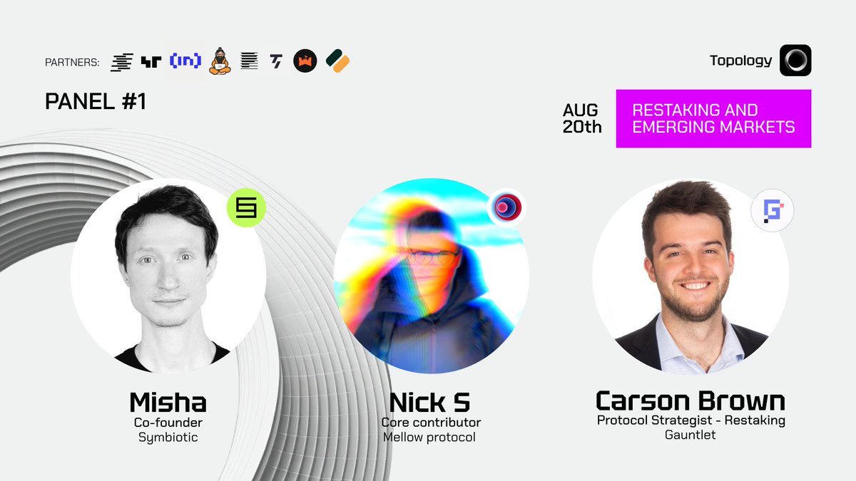 We are pleased to introduce the speakers from the first panel of the Restaking and Emerging Markets Online Summit!

🗓 Date: August 20th, 16:00 UTC
🔗 Twitter space link: x.com/i/spaces/1mrGm…

- <a href="/CarsonMBrown/">Carson Brown</a>, Protocol Strategist at <a href="/gauntlet_xyz/">Gauntlet</a>

- <a href="/Psalom/">Misha</a>, Co-Founder of