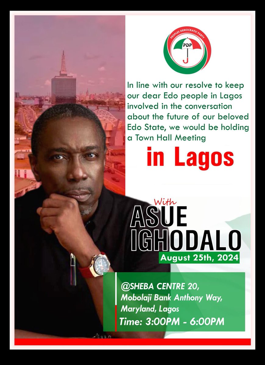 Enegbeta23's tweet photo. All roads lead to lagos as we welcome our incoming governor of Edo State, Asue Ighodalo, to engage with the Edo people living in lagos on the 25th August 2024. BE THERE. #AsueIghodaloinlagos #AsueOgie2024 #Edolivinginlagos #EGoDoAm https://t.co/Esy9GcZrOP