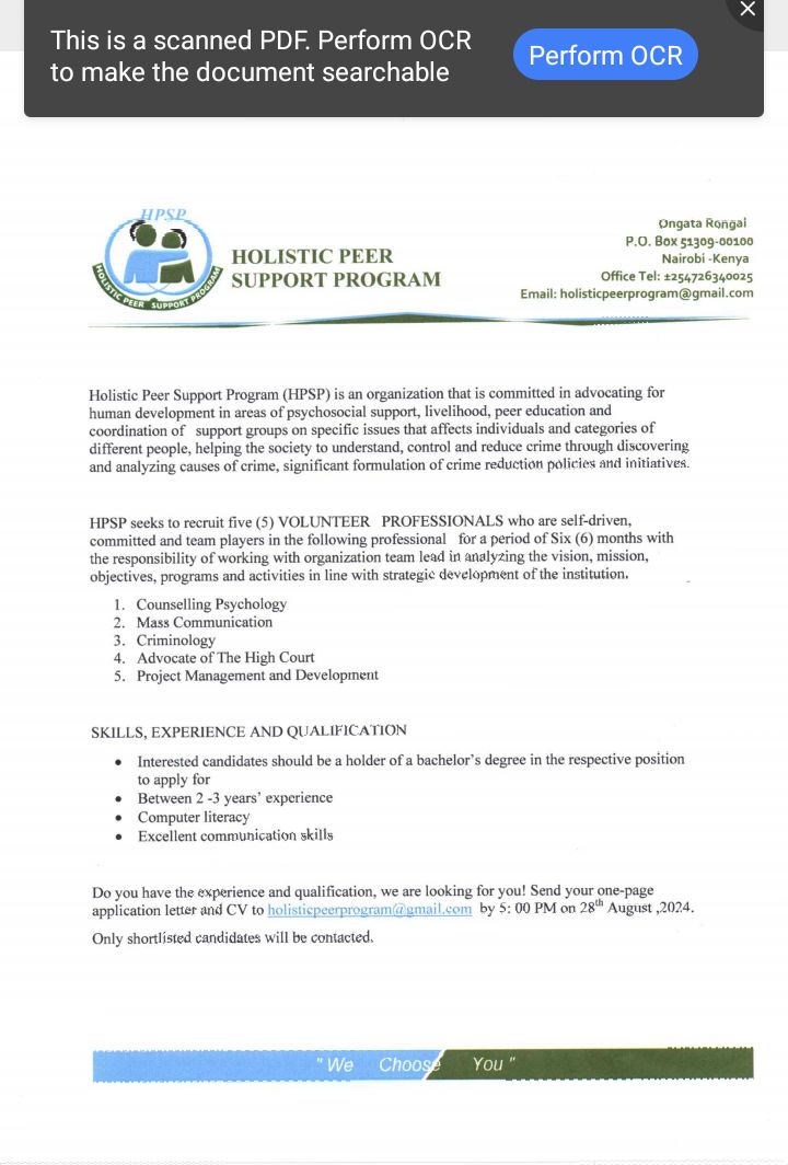 We are looking for volunteers in different profession for a period of six months to offer technical support to the organization.<a href="/AMWIK/">Association of Media Women in Kenya</a> <a href="/Amref_Kenya/">Amref Health Africa in Kenya</a> <a href="/EAWellness/">East Africa Wellness Hub</a> <a href="/fidakenya/">FIDA-Kenya</a> <a href="/HakiKNCHR/">KNCHR</a> <a href="/ParalegalsC/">Paralegals Network Nairobi City County</a> <a href="/savechildrenuk/">Save the Children UK</a> <a href="/USAIDKenya/">USAID Kenya</a> <a href="/UNVolunteers/">UN Volunteers</a> <a href="/KenyaVolunteers/">Student Volunteers</a> <a href="/IkoKaziKenya/">#IkoKaziKe</a>