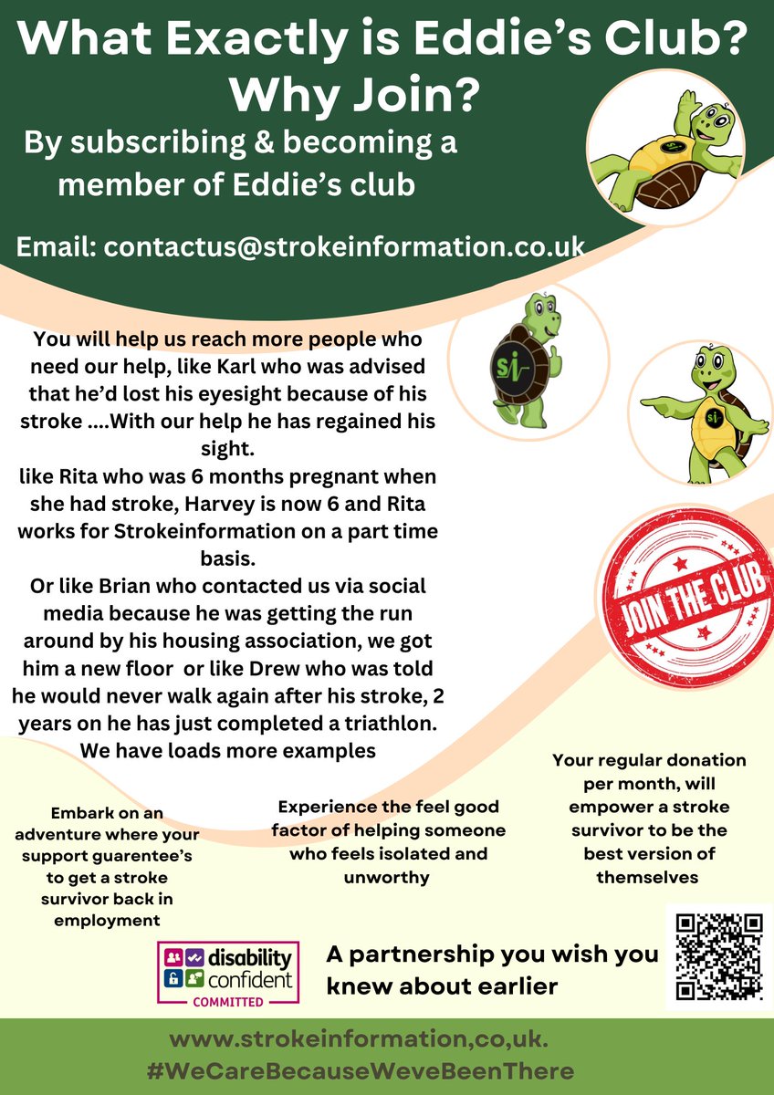 We are seeing an increase in our members, joining Eddie's club has resulted in getting the #Stroke #Survivor  back into gainful employment which can only be a good thing right? Making a difference and proving that they have a use, a worth,  again. Will you be next to join??
