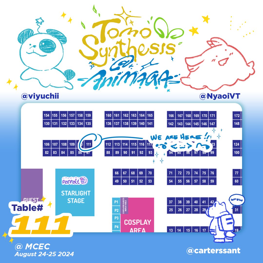yaho ‼️ i will be at animaga with <a href="/NyaoiVT/">Nyaoi 🌸 Hiatus</a> and <a href="/carterssant/">💫Carter 💫 VGEN OPEN</a> at table 111 this weekend! >:)  

lazy lazy catalog incominggg