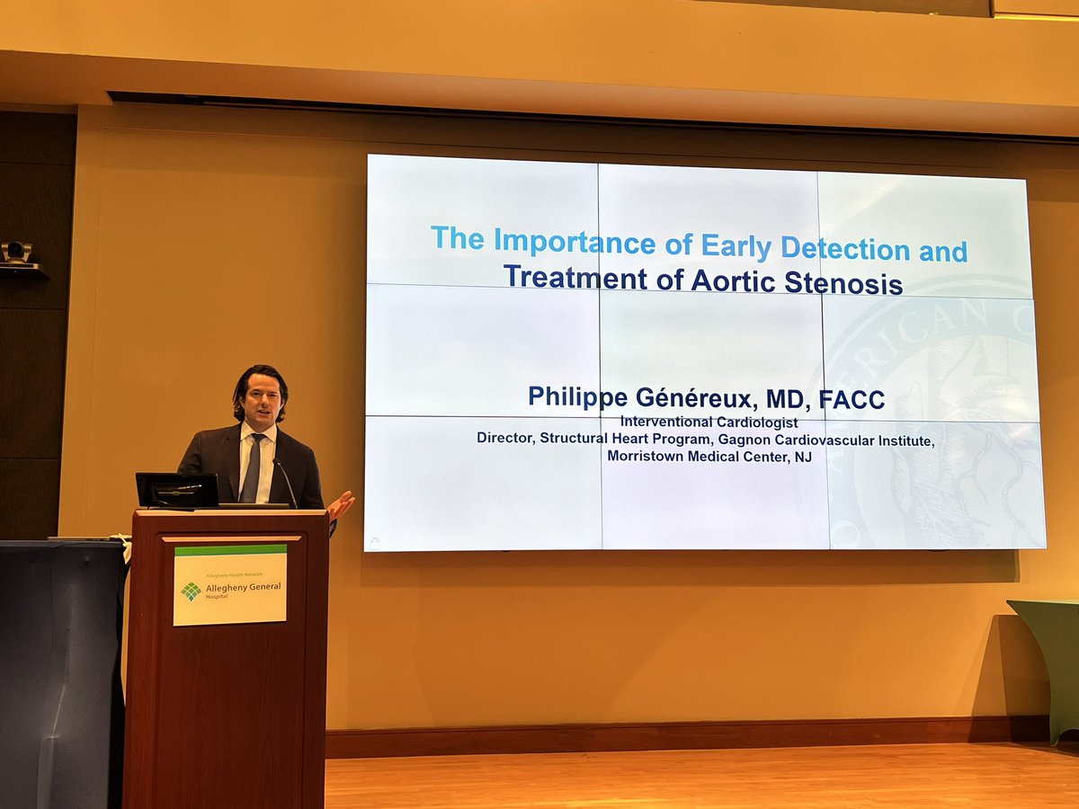 KhandelwalMD's tweet photo. Thrilled to have @PhilGenereuxMD presenting @AHNtoday @AHN_CVI #grandrounds on the early detection and treatment of aortic stenosis https://t.co/Yq2YNVhsRU