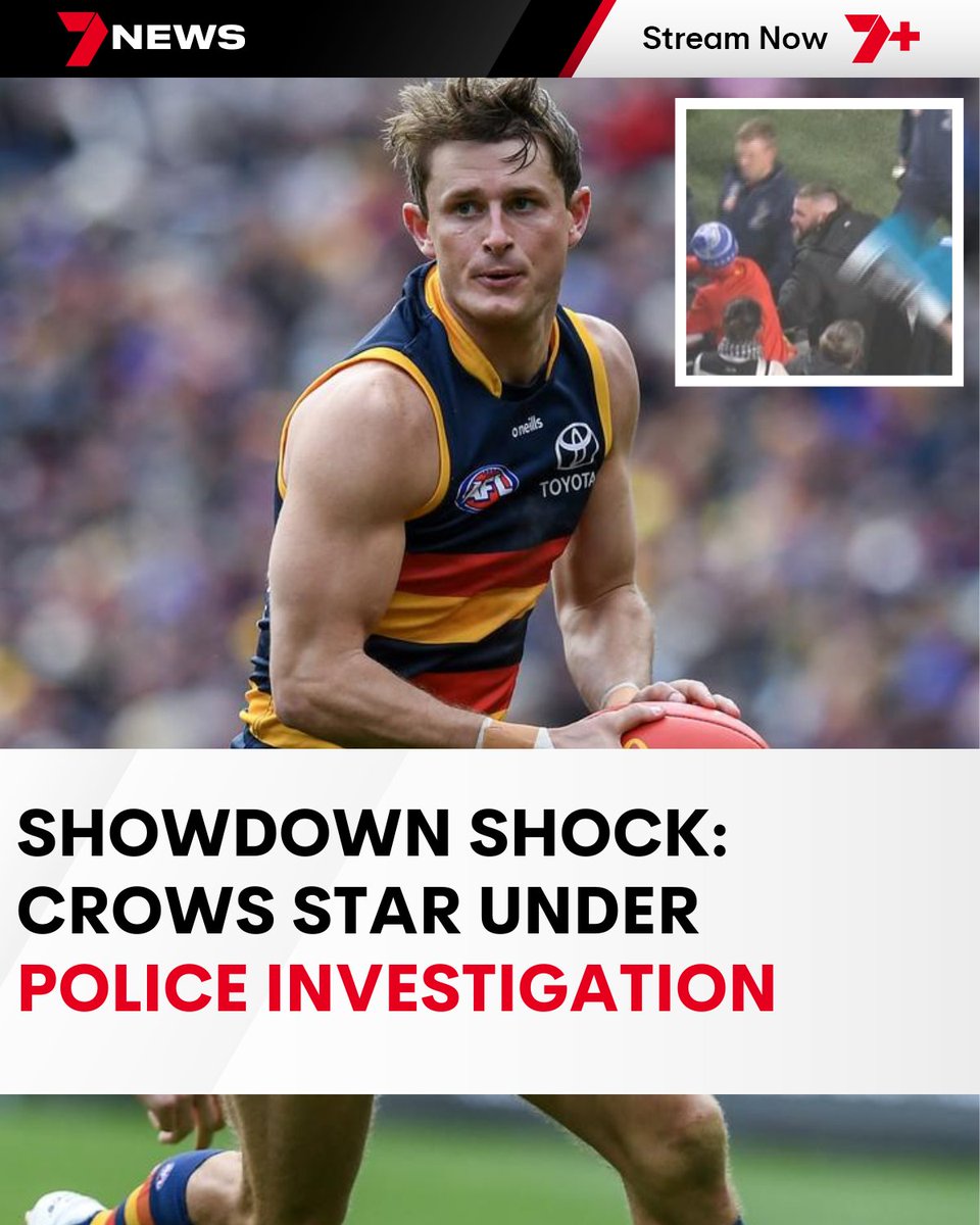 7NewsAdelaide's tweet photo. BREAKING: 7NEWS can reveal Crows star Matt Crouch has been reported to police over an altercation with a Port Adelaide fan at the end of Saturday’s fiery Showdown 56.
It is understood when the midfielder came face-to-face with a man who was yelling over the fence, he reacted by knocking the fan's hat off his head.
Police have confirmed to 7NEWS they have received a complaint about an alleged assault and are pleading with anyone who witnessed the incident to come forward. #7NEWS