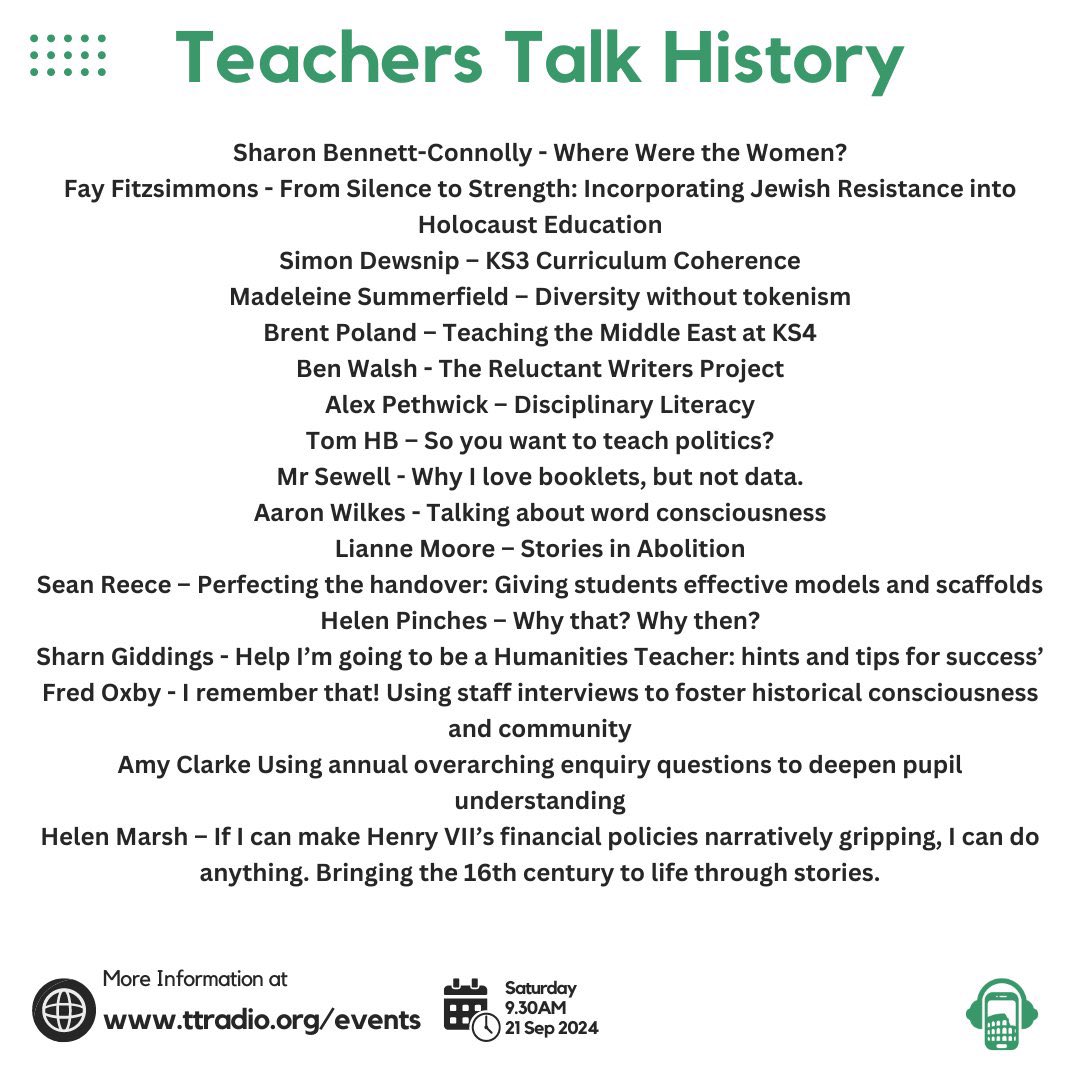 There is only a month until Teachers Talk History in Manchester. We have a few FREE tickets remaining so get yours now. 
- over 20 speakers
- table talks giving you a chance to discuss what you're hearing
- a panel discussing 'what makes a good KS3 curriculum?'
- Speakers such as