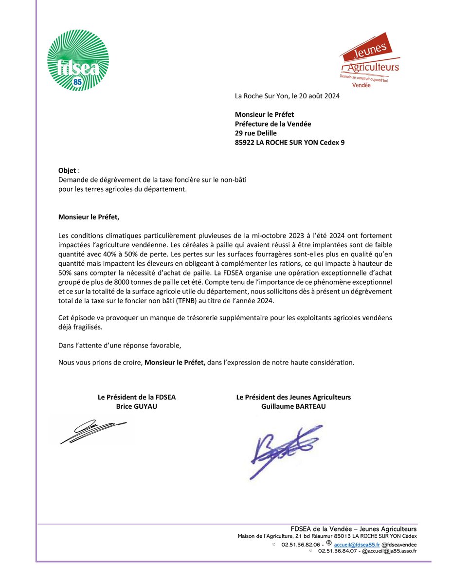 🛑𝗗𝗲𝗺𝗮𝗻𝗱𝗲 𝗱𝗲 𝗱𝗲́𝗴𝗿𝗲̀𝘃𝗲𝗺𝗲𝗻𝘁 𝗱𝗲 𝗹𝗮 𝘁𝗮𝘅𝗲 𝗳𝗼𝗻𝗰𝗶𝗲̀𝗿𝗲 𝘀𝘂𝗿 𝗹𝗲 𝗻𝗼𝗻-𝗯𝗮̂𝘁𝗶 𝗽𝗼𝘂𝗿 𝗹𝗲𝘀 𝘁𝗲𝗿𝗿𝗲𝘀 𝗮𝗴𝗿𝗶𝗰𝗼𝗹𝗲𝘀 𝗱𝘂 𝗱𝗲́𝗽𝗮𝗿𝘁𝗲𝗺𝗲𝗻𝘁 de #vendée 𝗳𝗮𝗶𝘁𝗲 𝗮𝘂𝗽𝗿𝗲̀𝘀 𝗱𝘂 <a href="/PrefetVendee/">Préfet de la Vendée 🇫🇷</a>  ⤵️
drive.google.com/file/d/1UYmOjp…