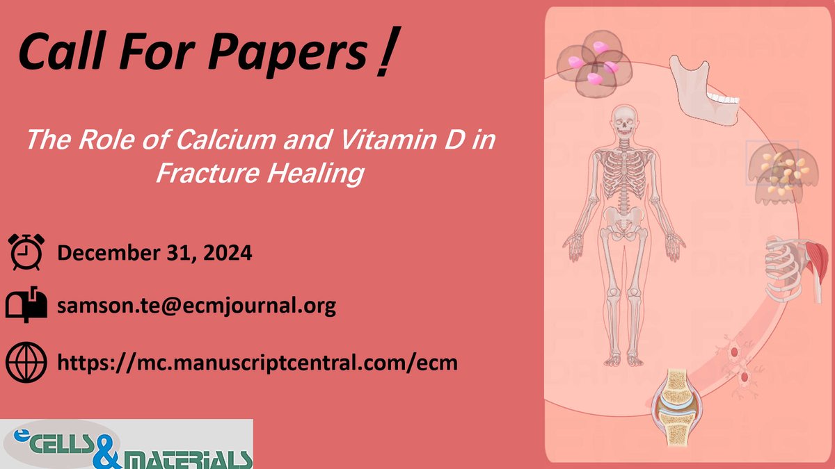 gan_aries's tweet photo. 📢#eCM We are excited to share a Topic call for papers"The Role of Calcium and Vitamin D in Fracture Healing"@eCM_Journal 

🌐Submission Link: https://t.co/TIjgJbBzAG

🙋Any Question: samson.te@ecmjournal.org

#Fracture #calcium #Vitamin_D https://t.co/4wF9rhjHIs