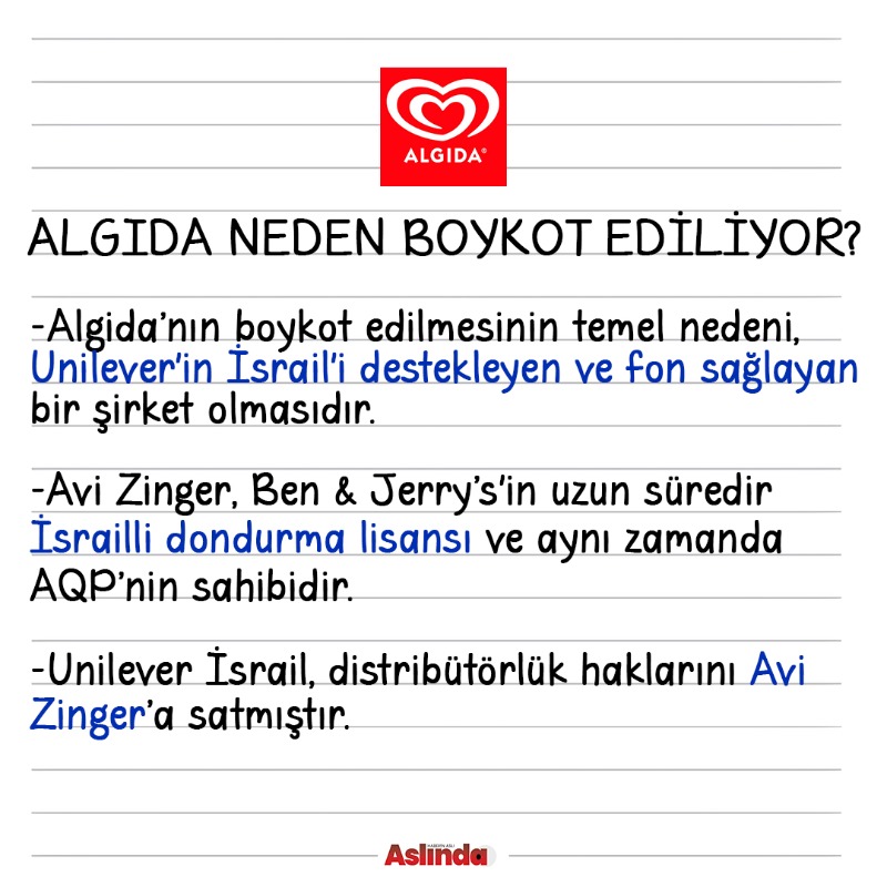 aslindacom's tweet image. 🔴 Algida neden boykot ediliyor?

🟥 Boykot: Belirli bir ürün, hizmet veya ülkeye karşı ekonomik, sosyal veya politik nedenlerle yapılan tüketici protestosudur ve bireysel bir tepkidir.

#boykot #algida #haber #gündem #filistin